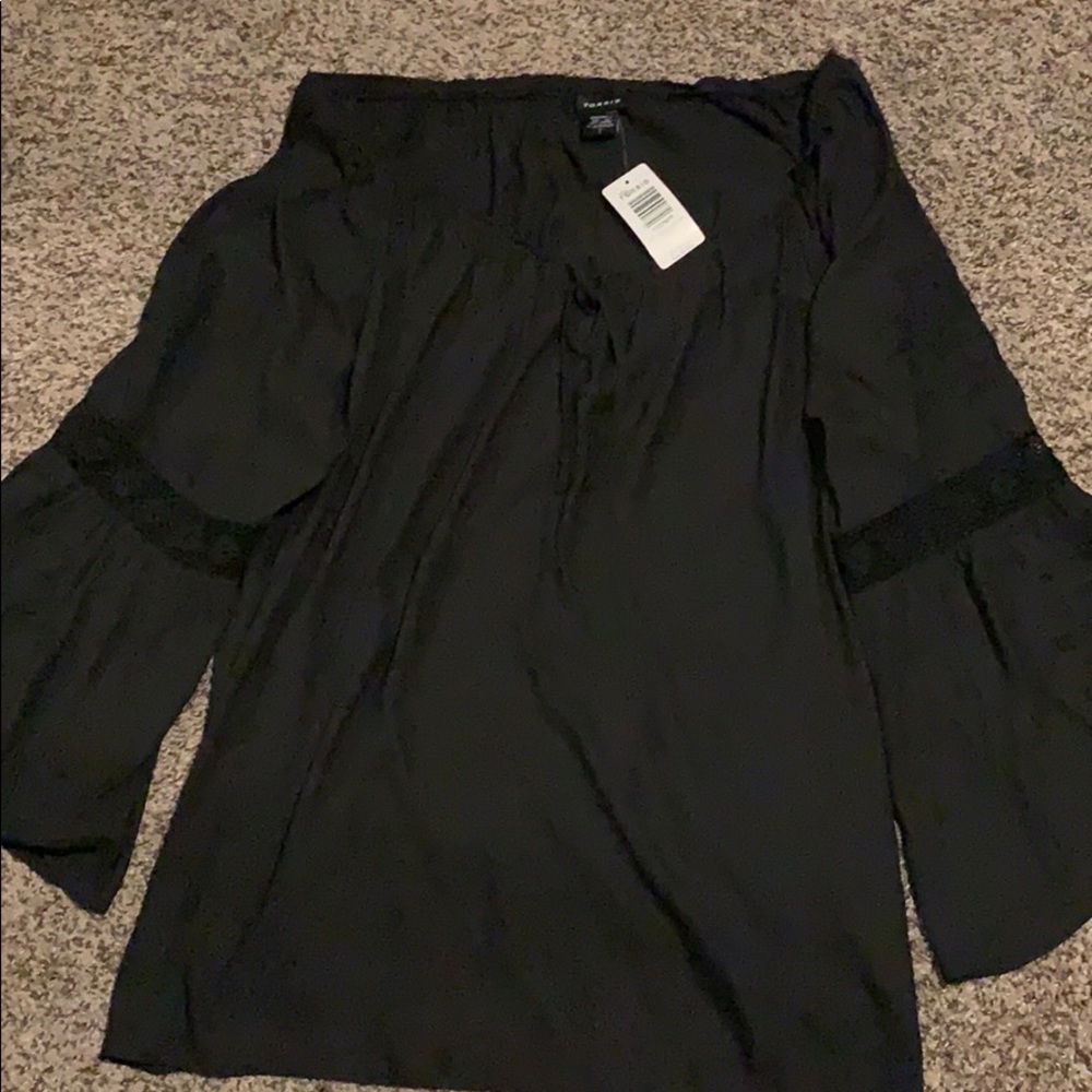 Black peasant blouse embroidered bell sleeves
